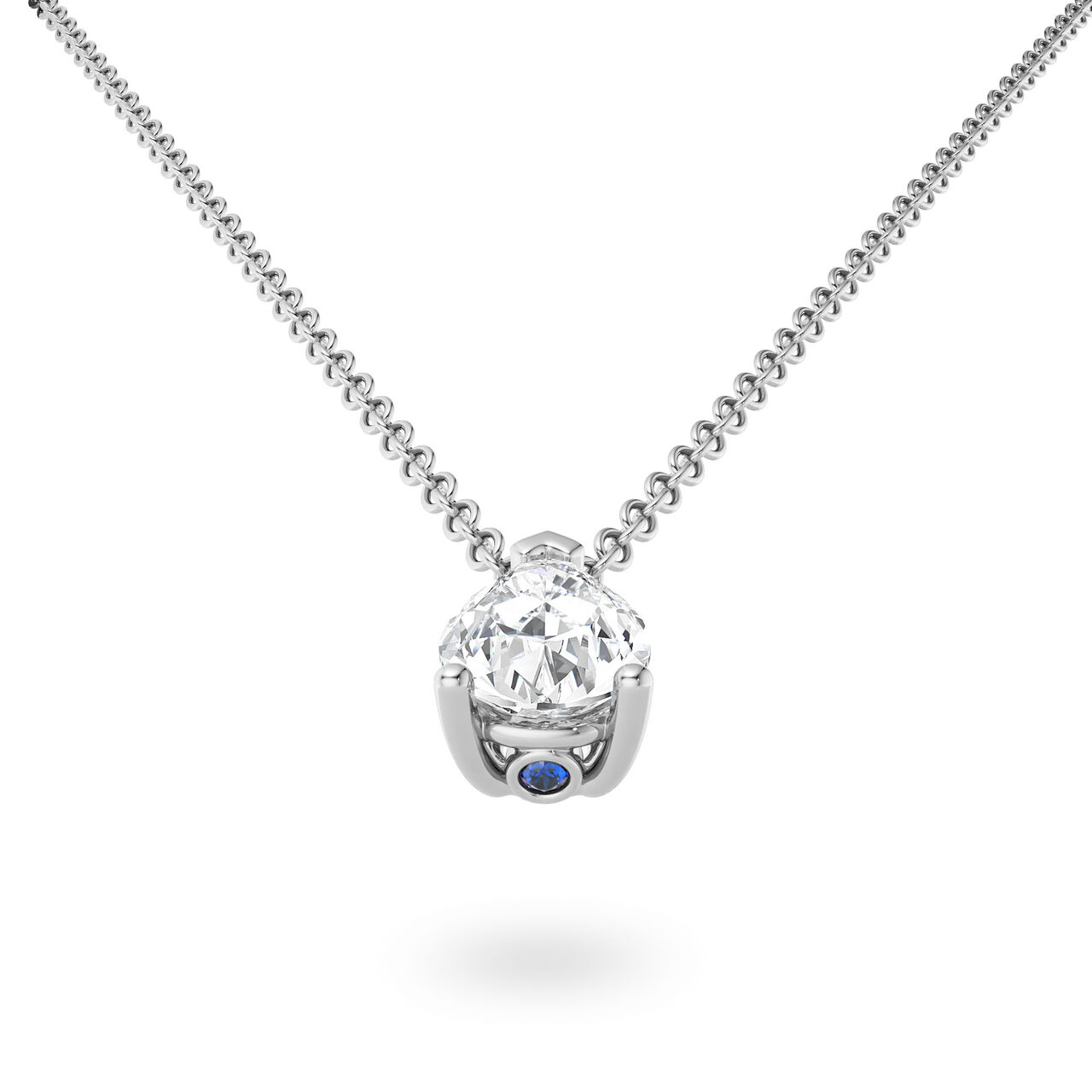 Birks Blue Pear-Cut Solitaire Diamond Pendant in White Gold image number 2