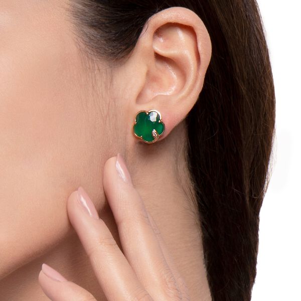 Petit Joli Rose Gold, Green Agate and Diamond Stud Earrings
