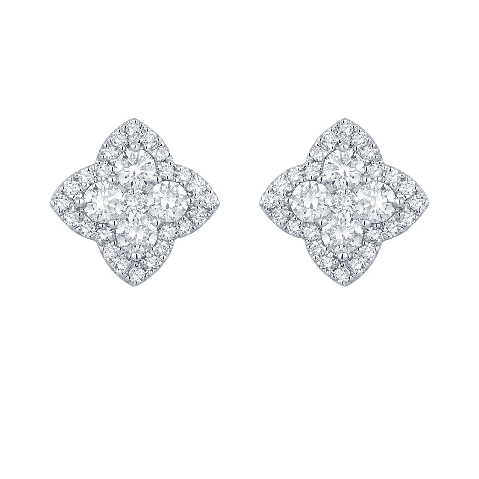 Diamond Clover Shape Earrings in White Gold