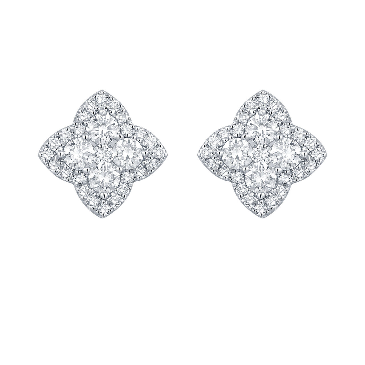 Diamond Clover Shape Earrings in White Gold image number 0