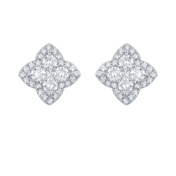 Boucles d'Oreilles Diamants Forme de Trefle en Or Blanc