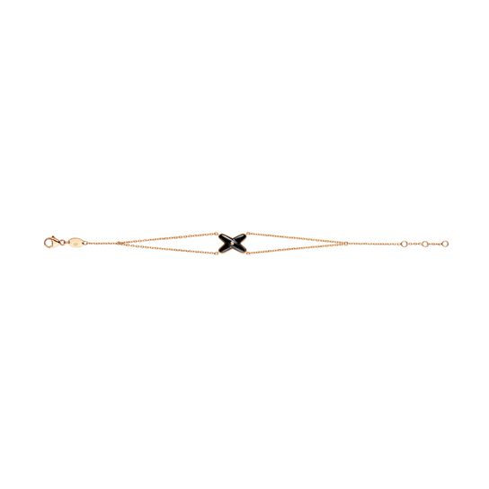 Bracelet double chaîne Jeux de Liens en or rose avec onyx et diamant image number 1