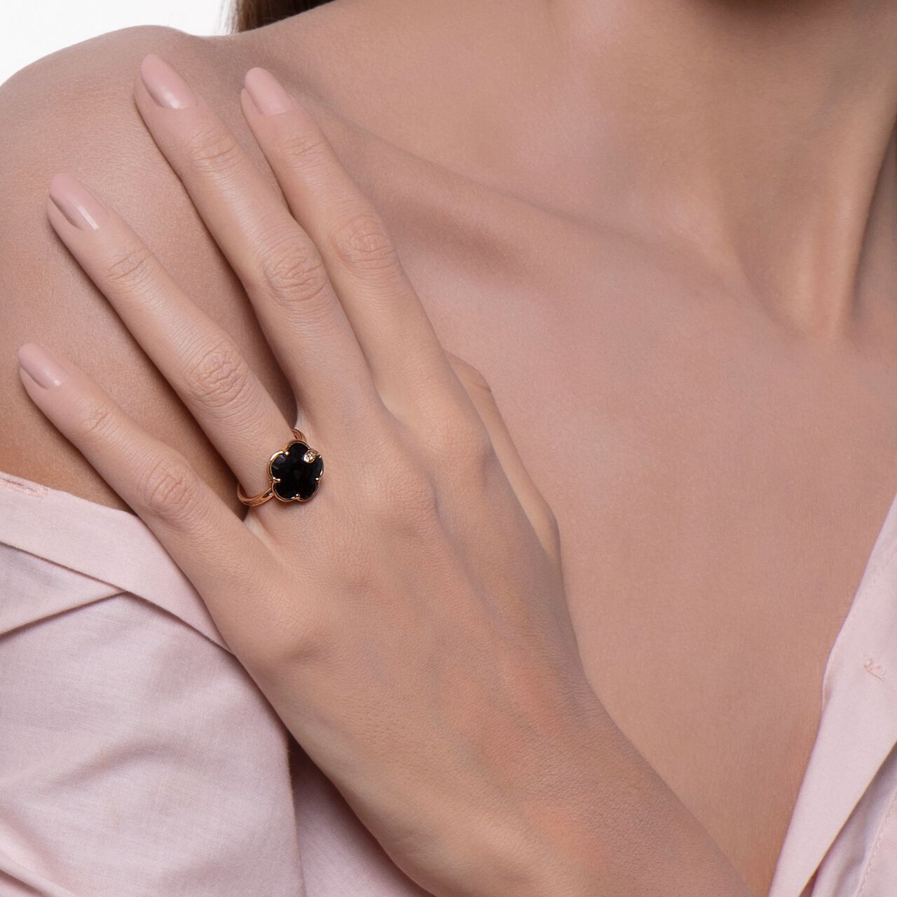 Pasquale Bruni Petit Joli Rose Gold, Onyx and Diamond Ring 16126R On Model image number 1