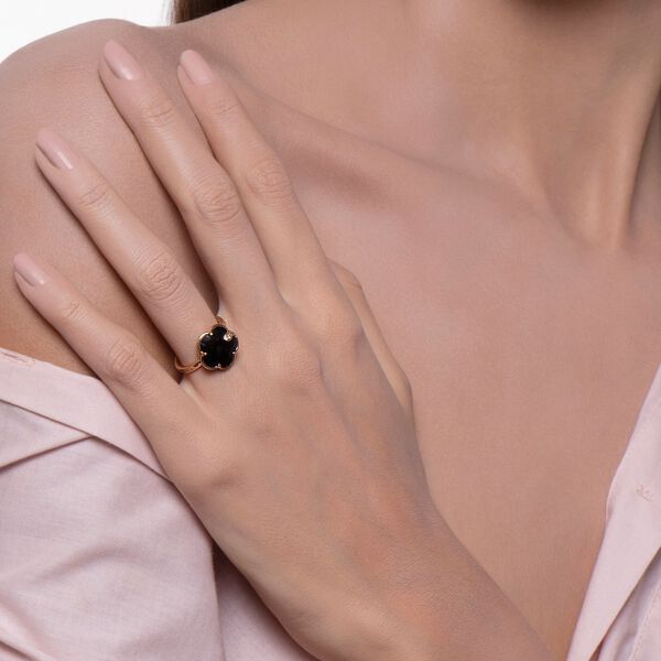 Petit Joli Rose Gold, Onyx and Diamond Ring