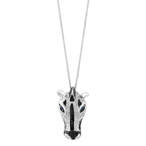 Diamond, Black Diamond and Sapphire Zebra Pendant