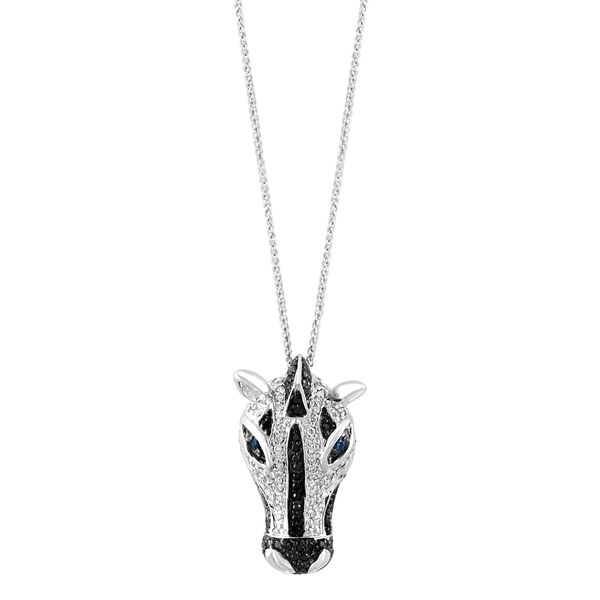 Pendentif zèbre en diamant, diamant noir et saphir