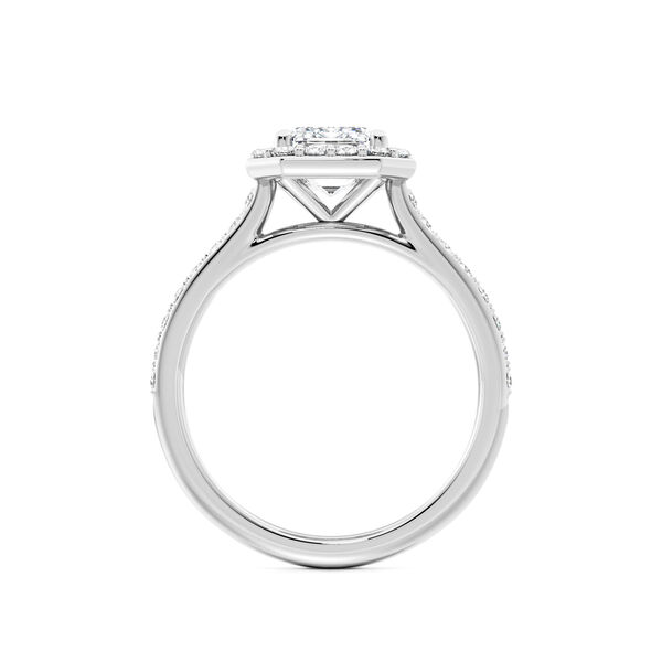 Emerald-Cut Diamond Engagement Ring with Halo and Pav&eacute; Band