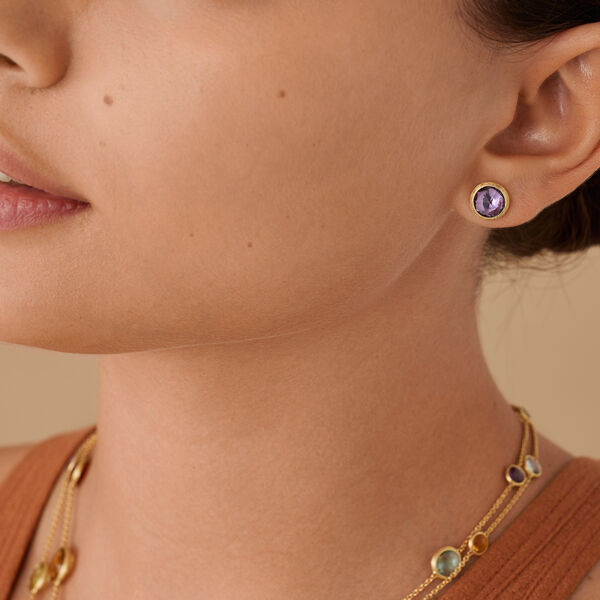 Boucles d'oreilles clous Jaipur Colour en or jaune avec améthystes