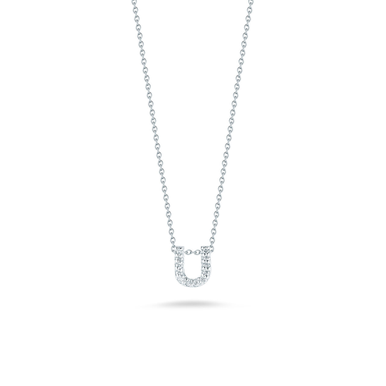 maison birks roberto coin tiny treasures love letter u white gold diamondnecklace image number 0