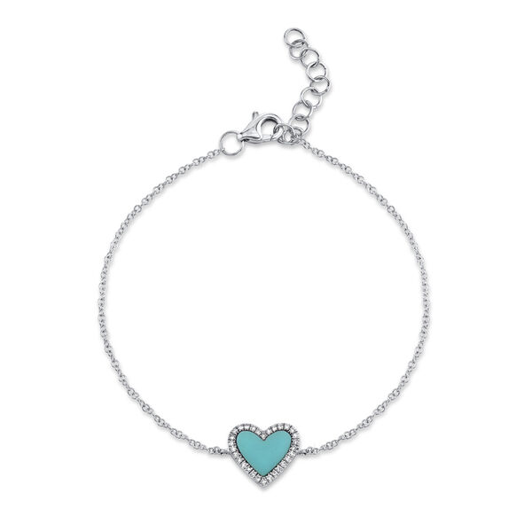 Kate White Gold, Turquoise and Diamond Pav&eacute; heart Bracelet