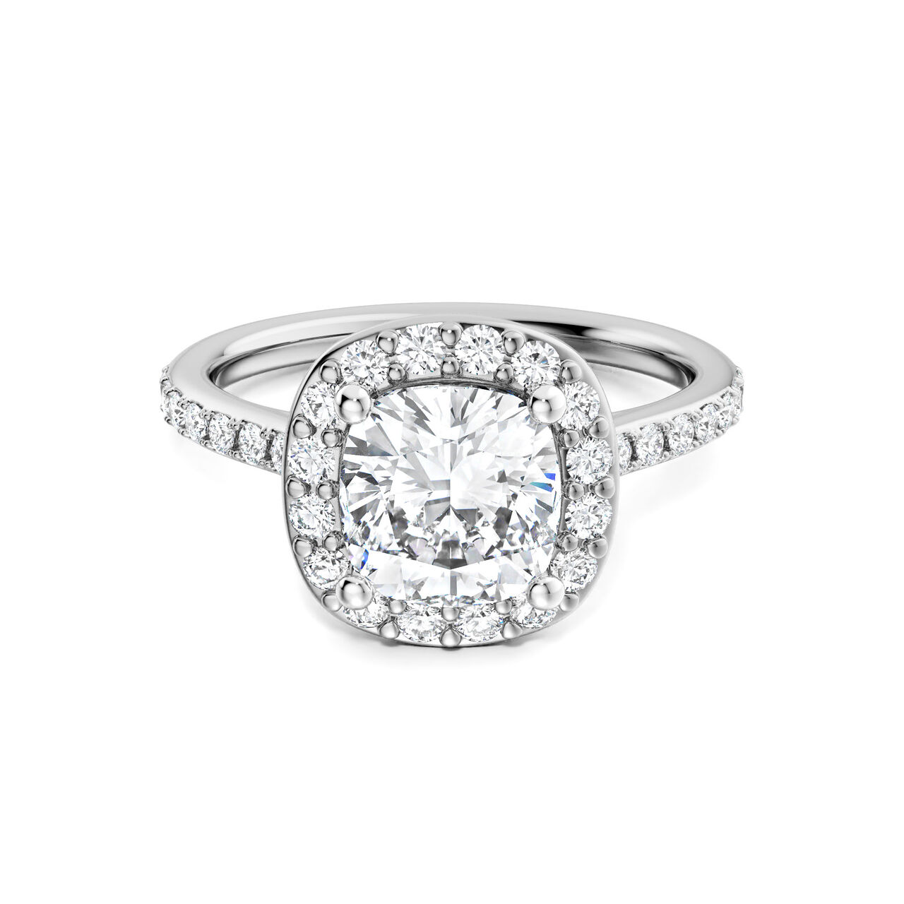Birks Ros&eacute;e du Matin Cushion-Cut Diamond Engagement Ring with Halo and Pav&eacute; Band image number 0