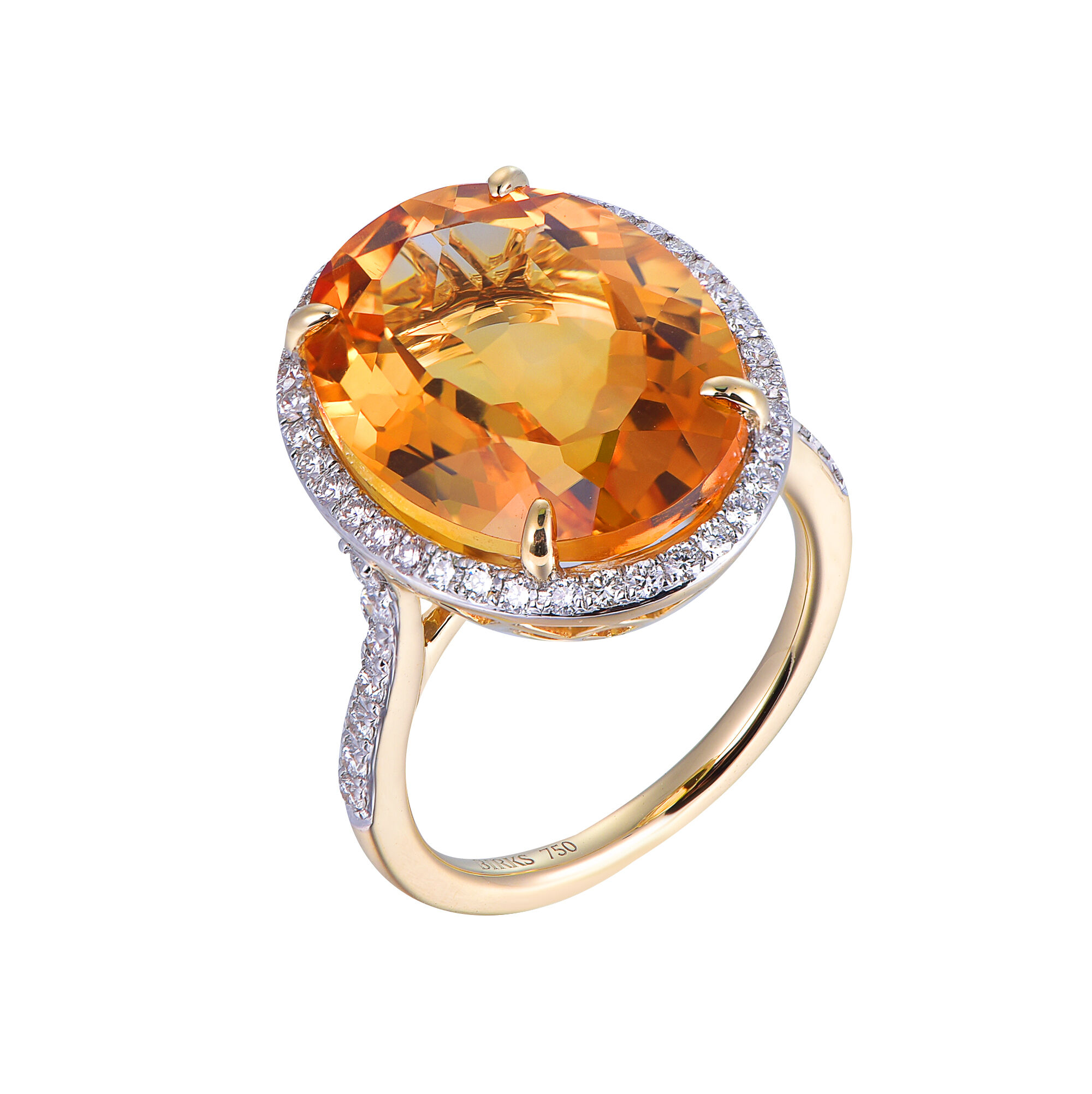 Oval Citrine Ring with Diamond Halo in Yellow Gold