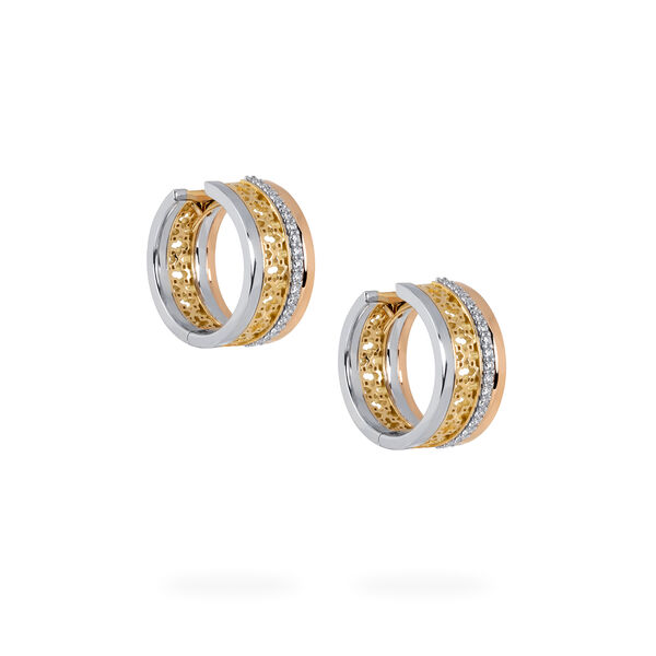 Diamond Huggie Earrings, Tri-Gold