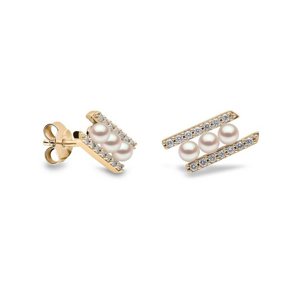 Boucles d'oreilles Sleek en or jaune avec perles et diamants