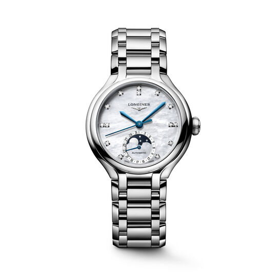 PrimaLuna Automatic Moonphase 34 mm Stainless Steel and Diamond	PrimaLuna 34 mm phase de lune automatique en acier inoxydable et diamants	Watches	For Her	Stainless Steel	Stainless Steel image number 0