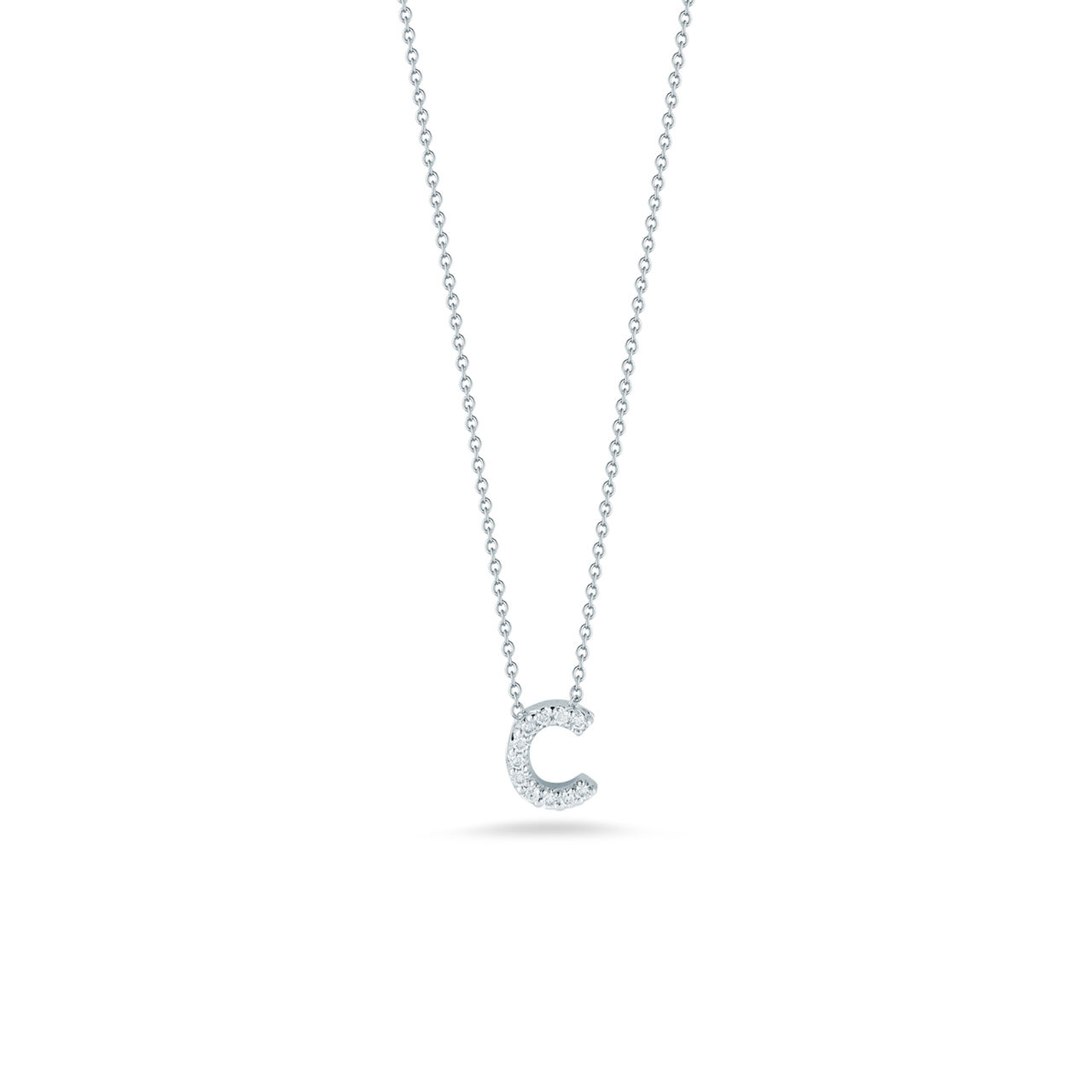 maison birks roberto coin tiny treasures love letter c white gold diamond pendant image number 0