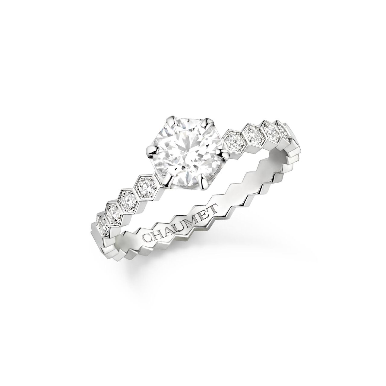 maison birks chaumet bee my love white gold diamond half pave solitaire from 70 carat j1nk00 image number 0