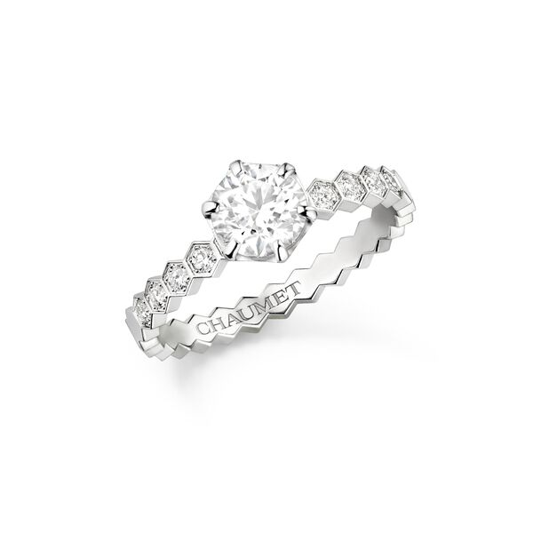 Bee My Love White Gold Diamond Half Pavé Solitaire From .70 Carat