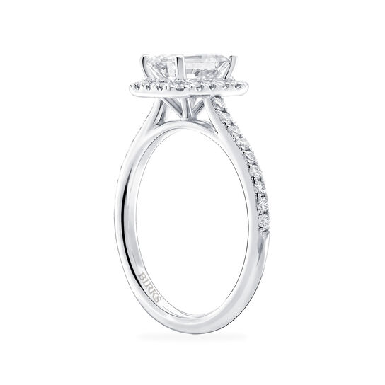 Birks Rosée du Matin Bague de fiançailles avec diamant de coupe émeraude à double halo pavé de diamants image number 3