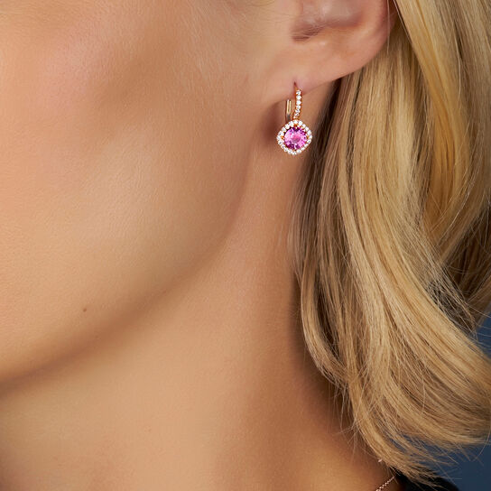 omi prive pink sapphire and diamond drop earrings e1235 on model image number 1