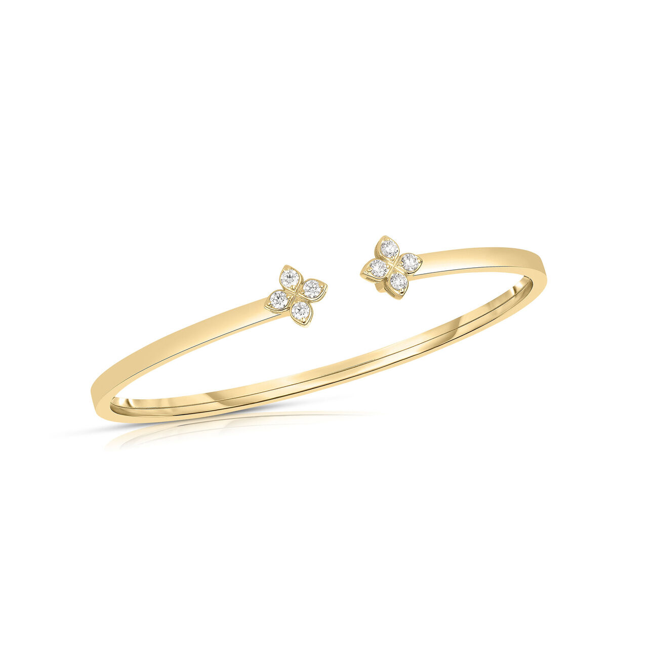Roberto Coin Love in Verona Yellow Gold and Double Diamond Flower Bangle image number 0
