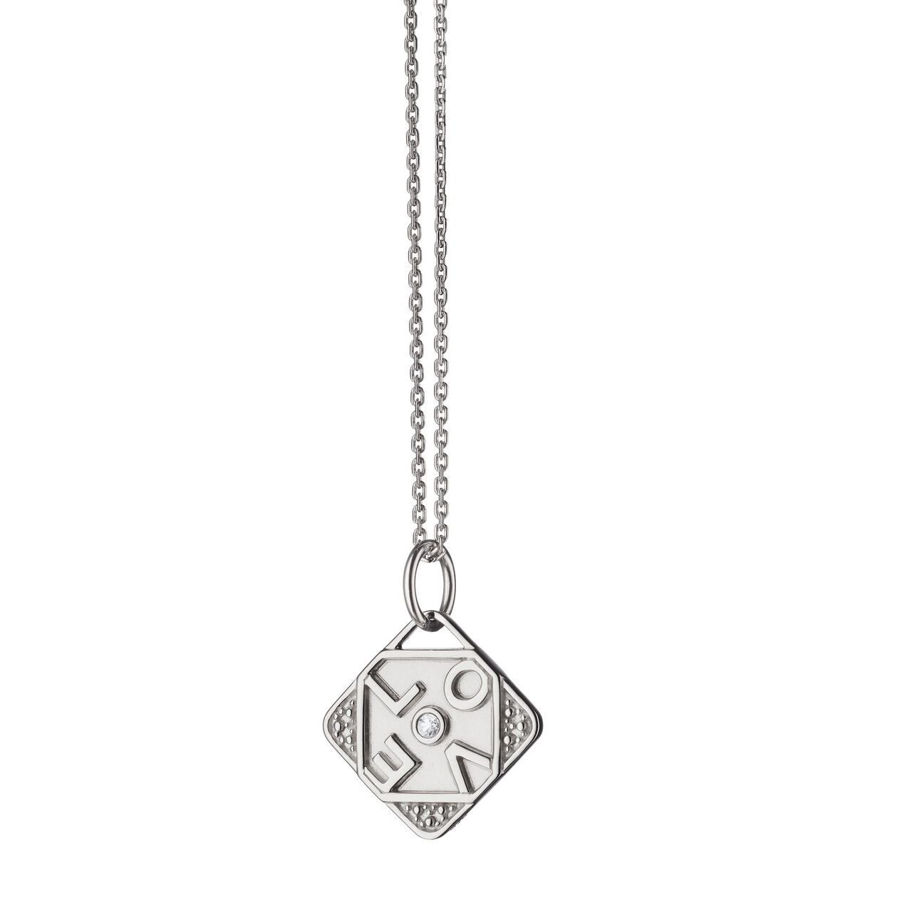  Monica Rich Kosann Modern Charm Mini Love Silver and White Sapphire Pendant image number 0