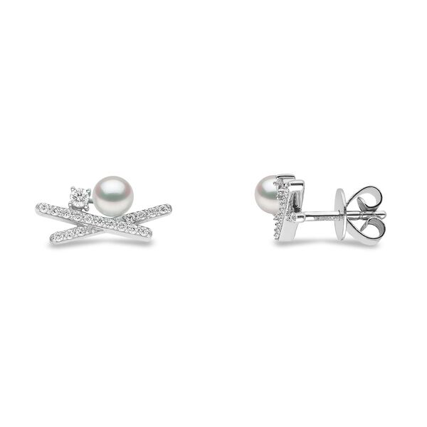 Boucles d'oreilles Sleek en or blanc avec perles et diamants