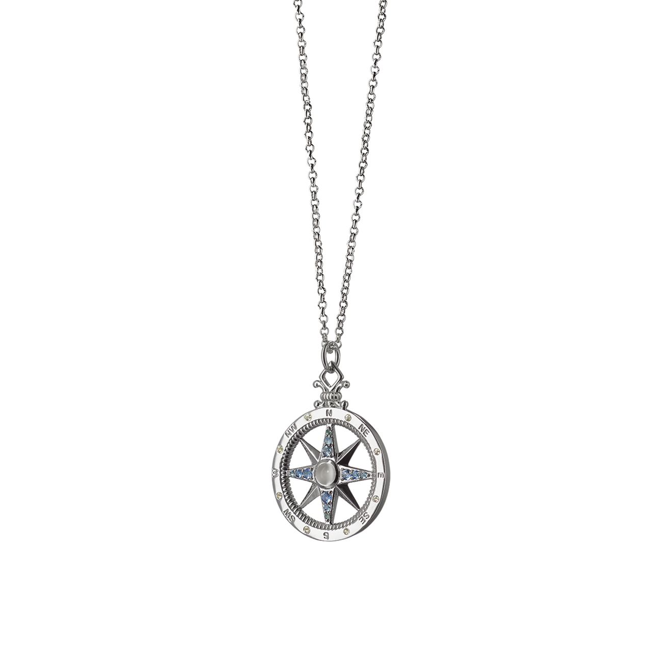 Classic Charm Silver, Sapphire and Moonstone Compass Pendant image number 0