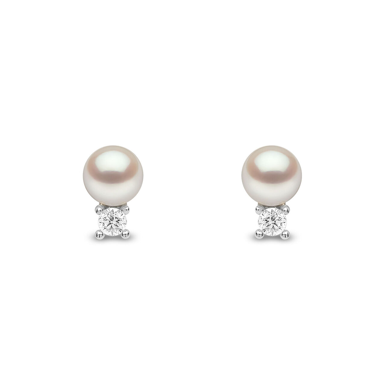 Sleek White Gold Pearl and Diamond Stud Earrings image number 0