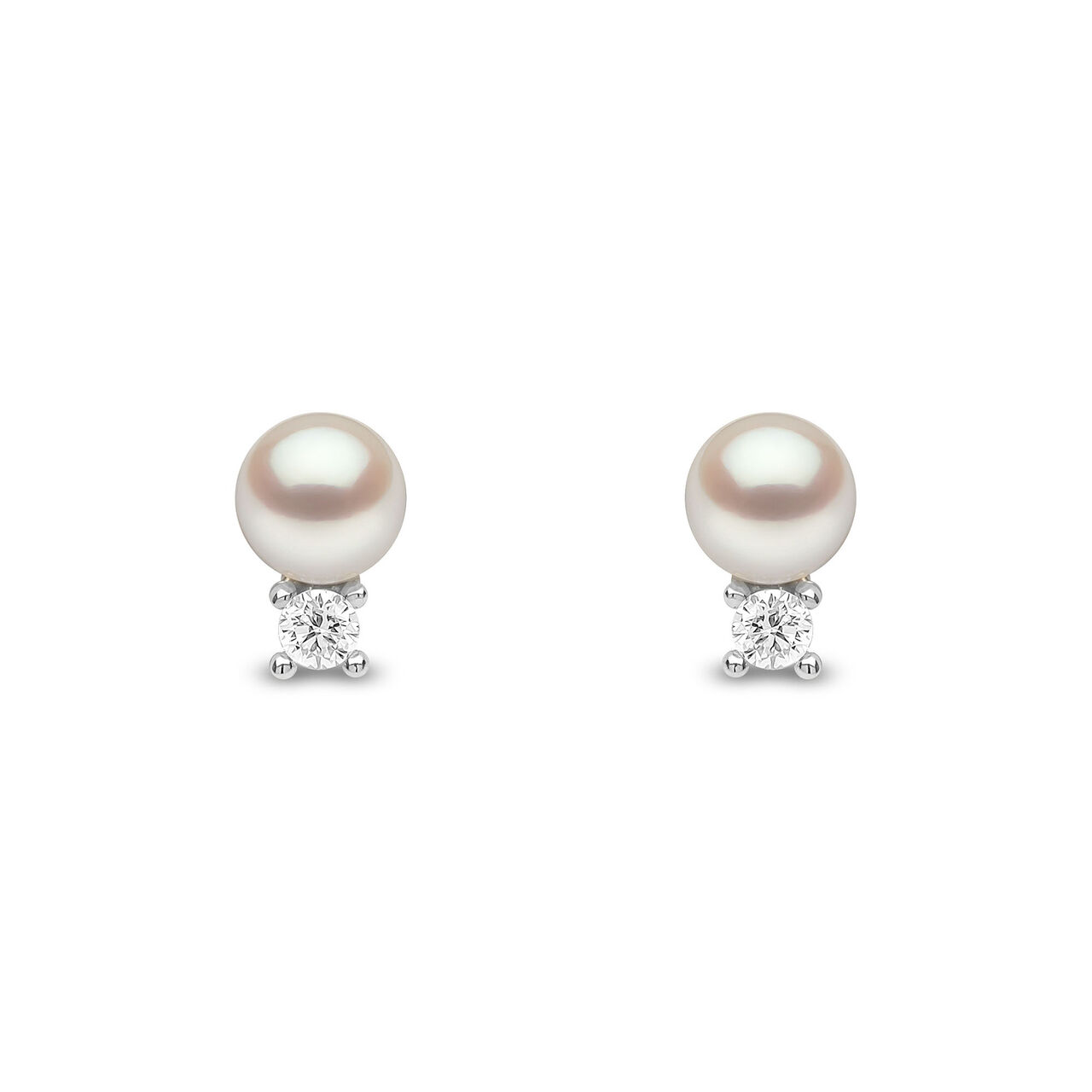 Sleek White Gold Pearl and Diamond Stud Earrings image number 0