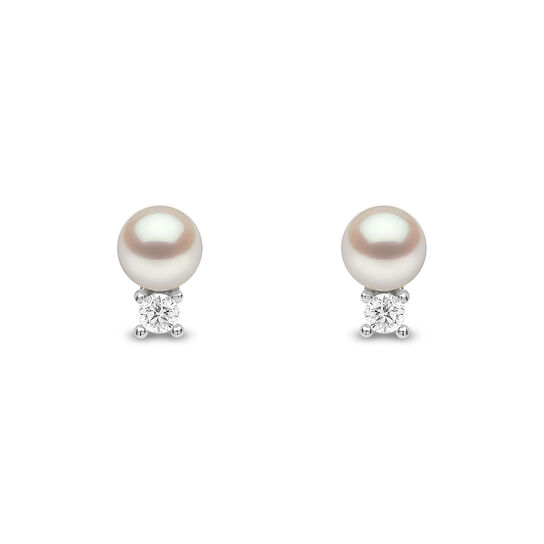 Sleek White Gold Pearl and Diamond Stud Earrings image number 0