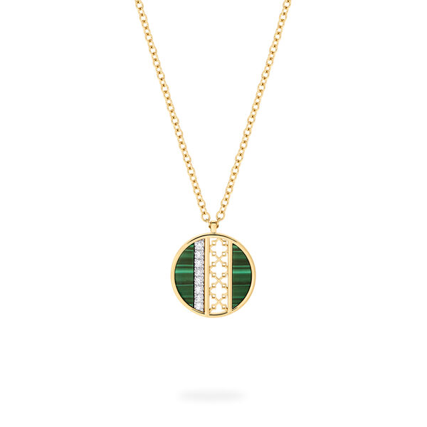 Pendentif médaillon malachite et diamant, M (18 mm)