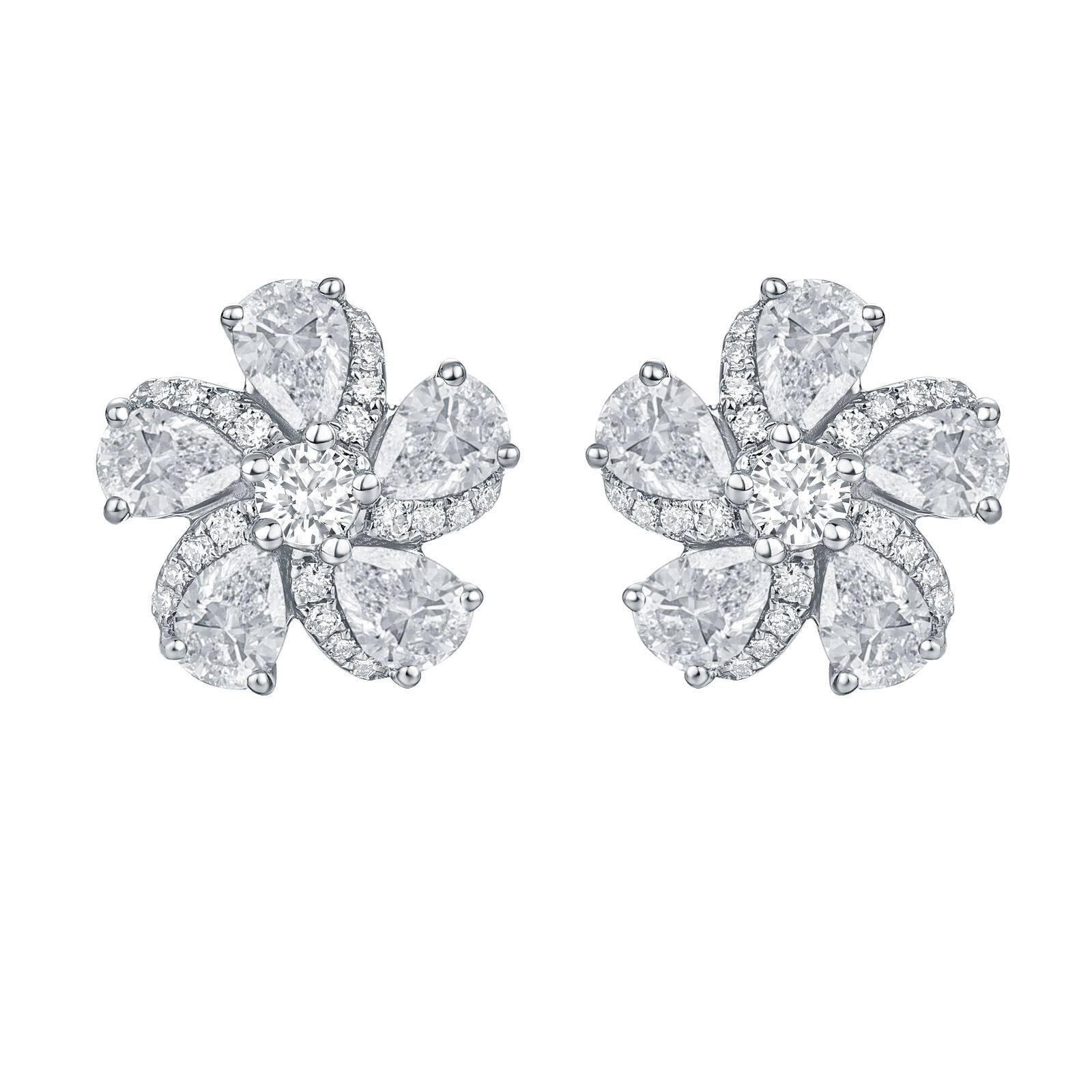 Diamond Flower Earrings in White Gold