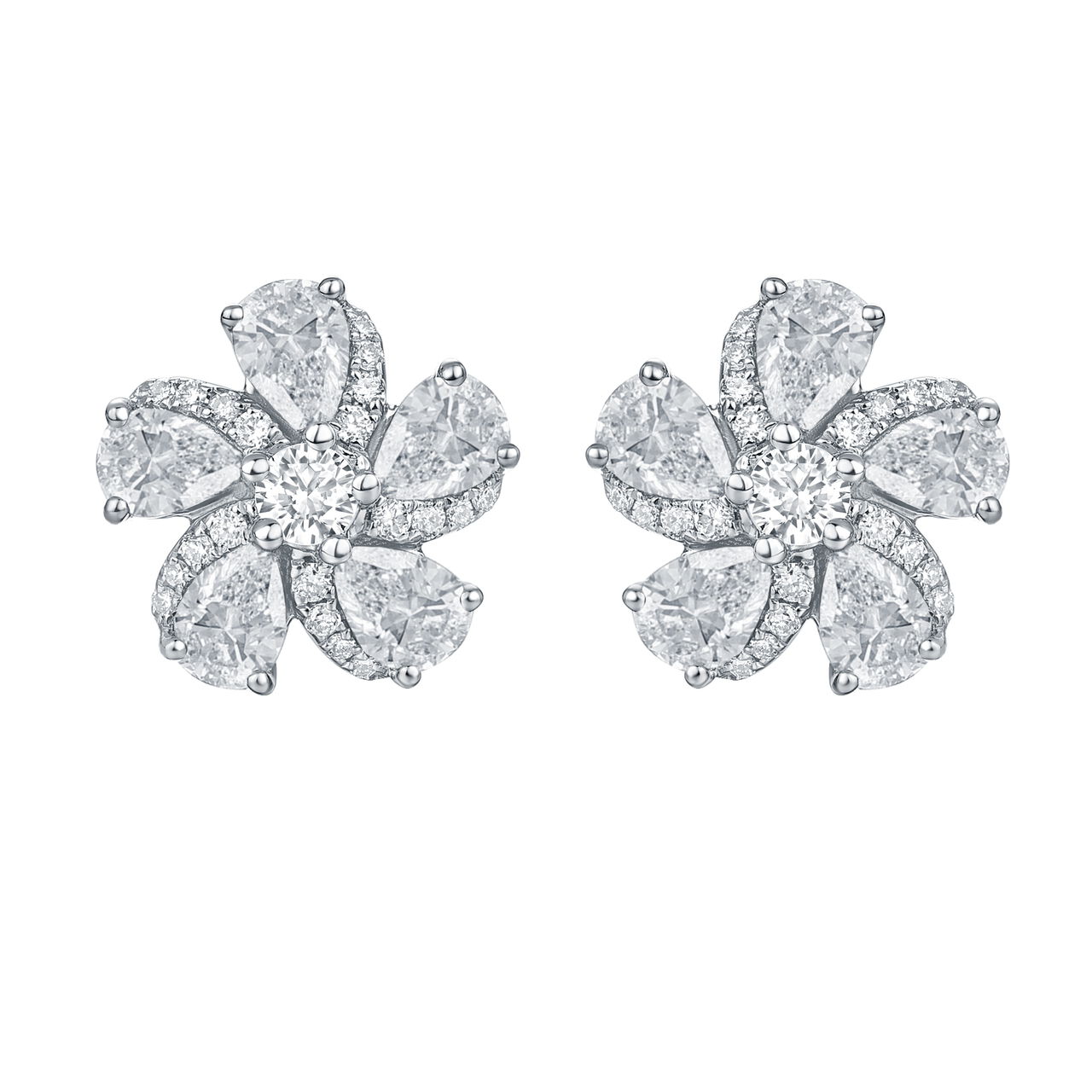 Diamond Flower Earrings in White Gold image number 0