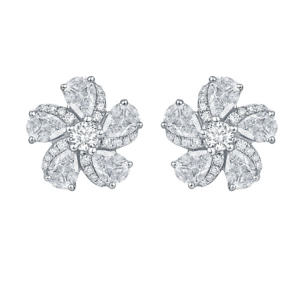 Boucles d'Oreilles Fleur en Diamants en Or Blanc