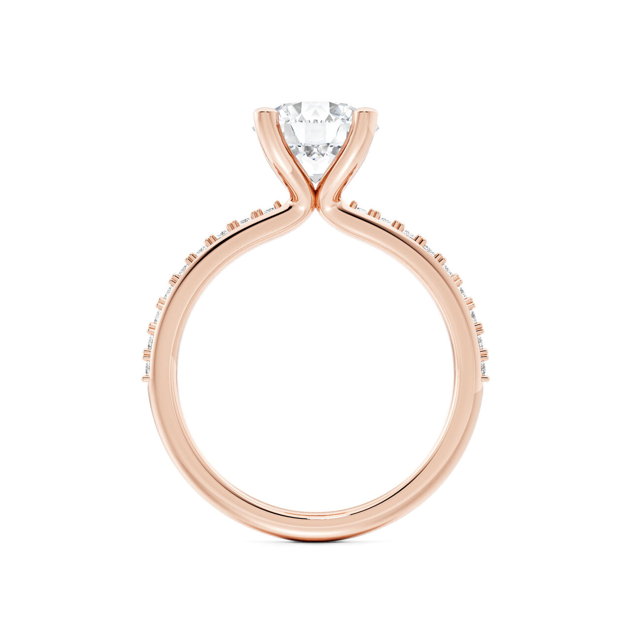 Birks Ros&eacute;e du Matin Rose Gold Round Solitaire Diamond Engagement Ring with Diamond Band image number 2