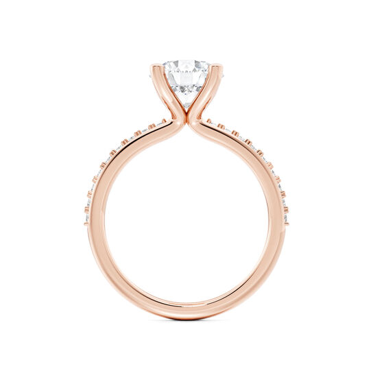 Birks Ros&eacute;e du Matin Rose Gold Round Solitaire Diamond Engagement Ring with Diamond Band image number 2