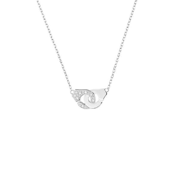 Collier Menottes R8 en or blanc avec pavé de diamants