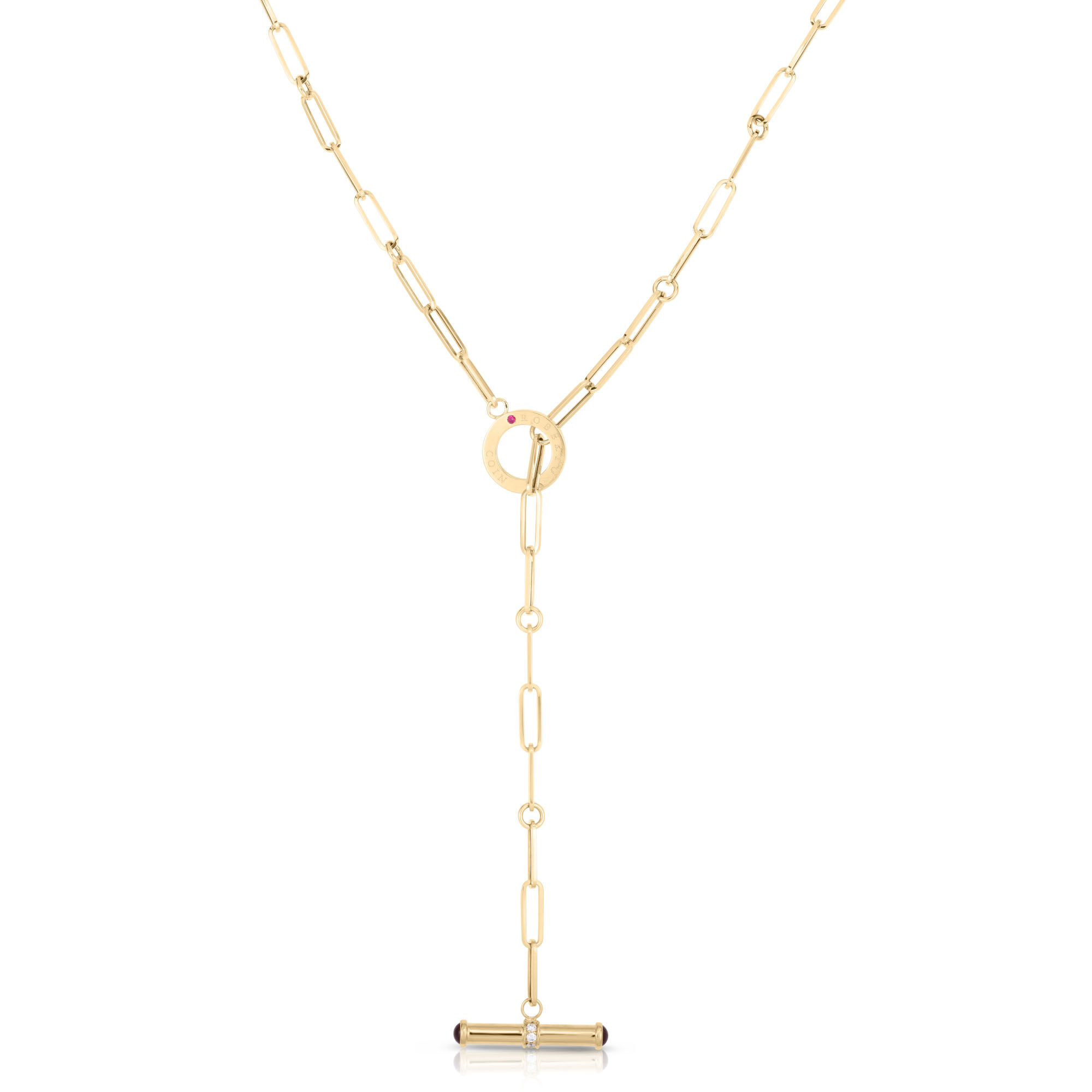 Designer Gold Yellow Gold and Ruby Lariat Necklace Roberto Coin 7773285AY17X