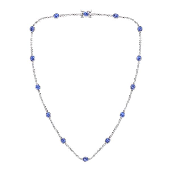 Blue Sapphire and Diamond Station Necklace