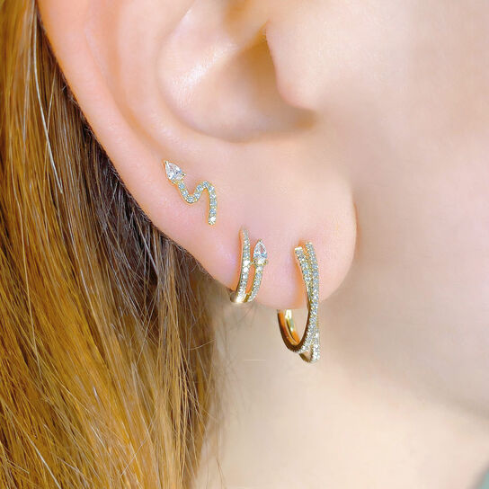 Shy Creation Colette Yellow Gold and Diamond Pavé Mini Hoop Earring On Model image number 1