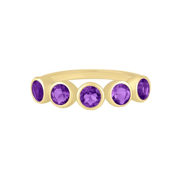 Bague &agrave; cinq pierres am&eacute;thyste, 0.96ct en or jaune.