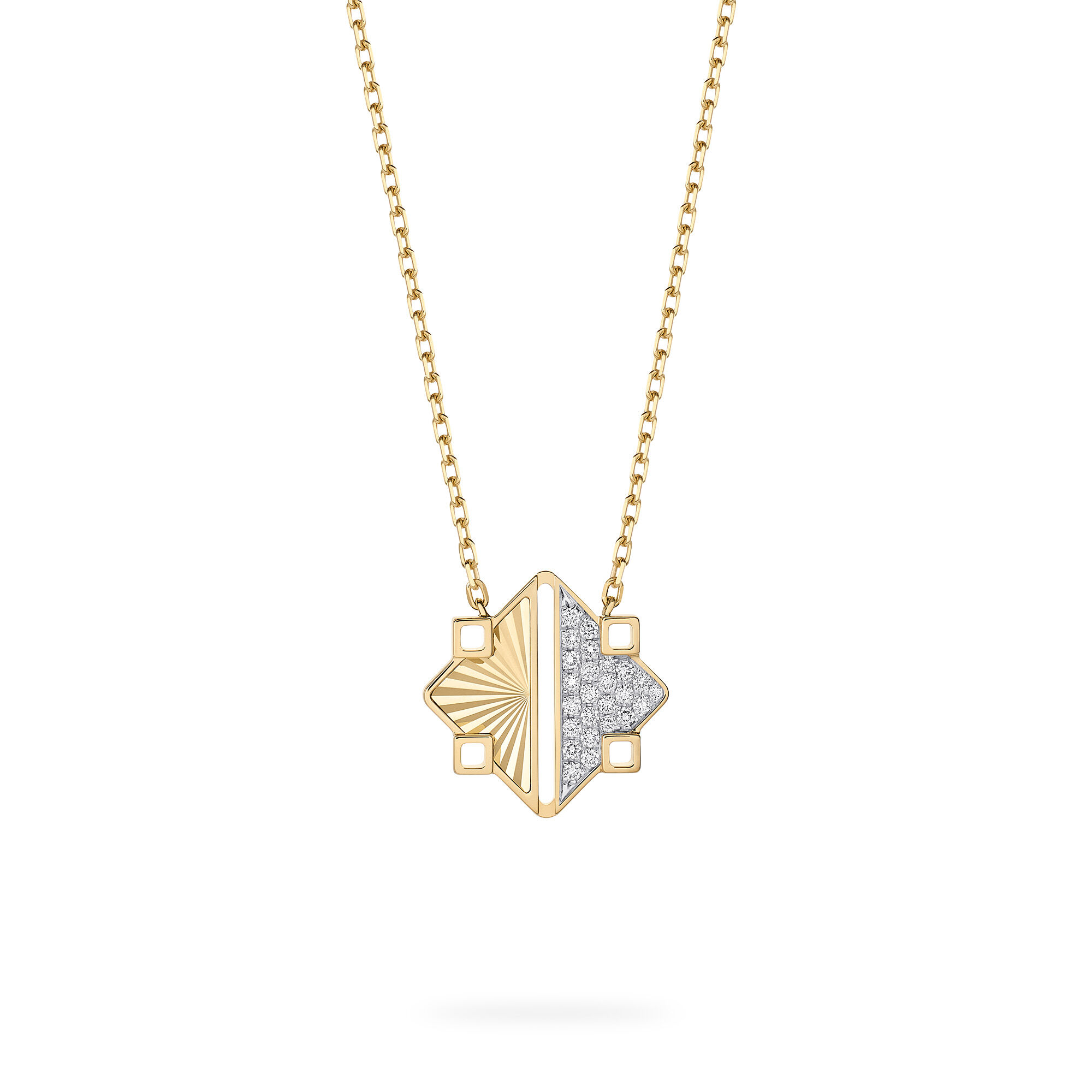 Guilloché Yellow Gold and Diamond Pendant, Medium