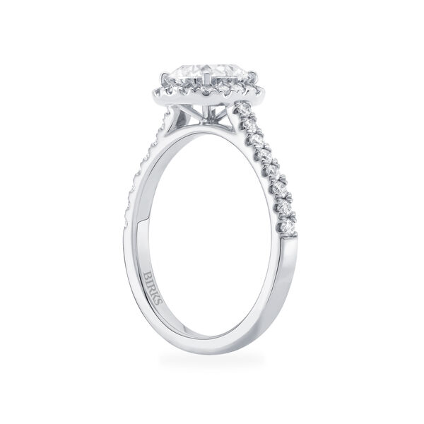 Cushion Cut Diamond Engagement Ring with Halo and Pavé Band