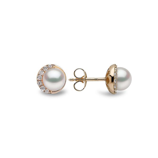 Boucles d'oreilles clous Trend en or jaune avec perles et diamants