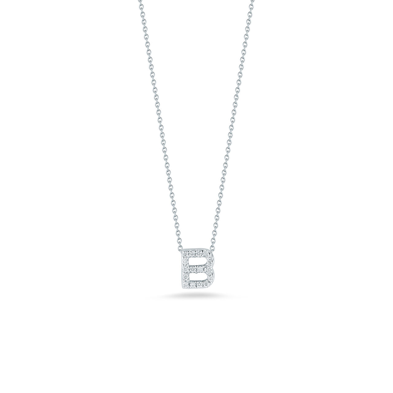 maison birks roberto coin tiny treasures love letter b white gold diamond pendant image number 0
