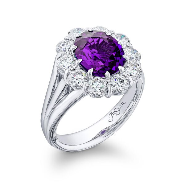 Oval-Cut Purple Sapphire Ring with Diamond Halo