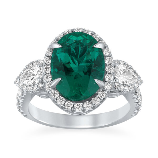Emerald Oval-Cut Ring with Diamonds in White Gold