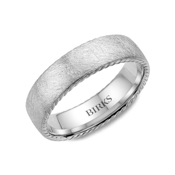 6 MM White Gold Scratched Milgrain Finish Wedding Band