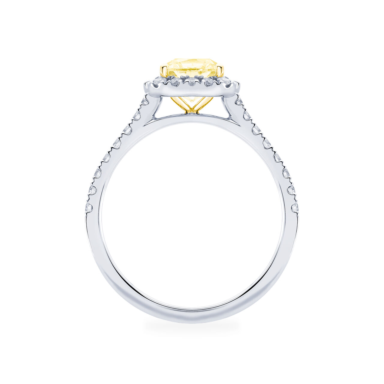 Birks Rosée du Matin Cushion Cut Yellow Diamond Engagement Ring with Halo and Pavé Band Side image number 2